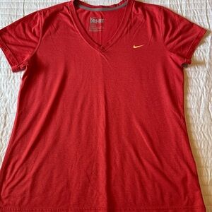 Nike Red V-Neck Dri-FIT Tee